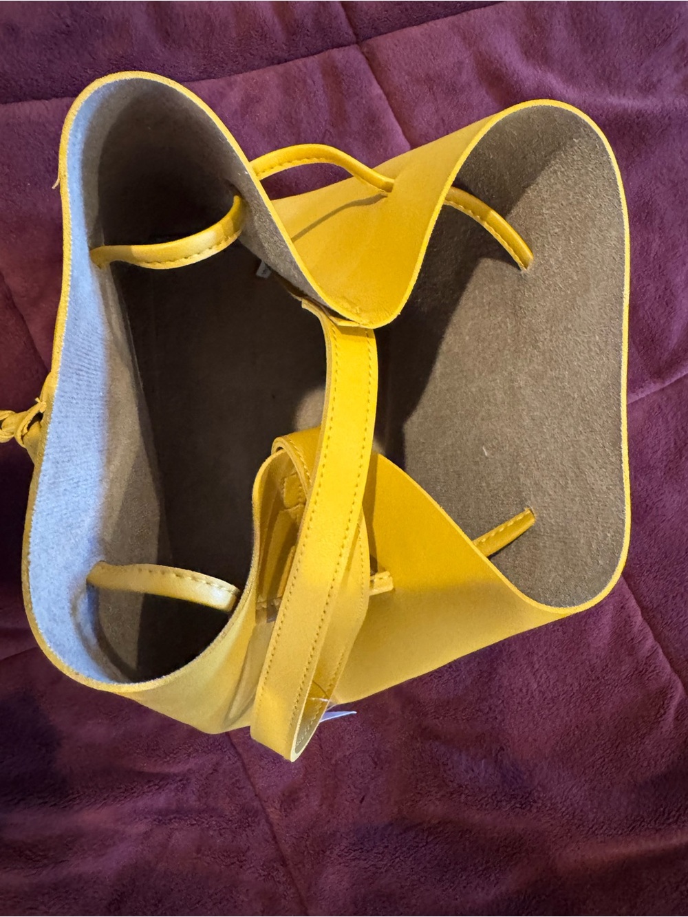 Honey Yellow Faux Leather Drawstring Bucket Bag - Women - Picture 6 of 9